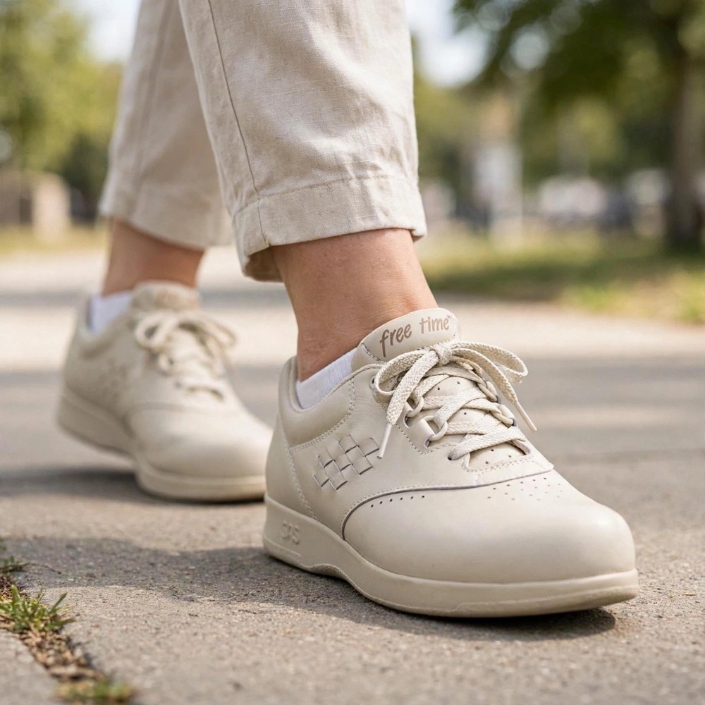 SAS Free Time Women's Beige Leather Comfort Walking Shoes Lace Up Size 9M